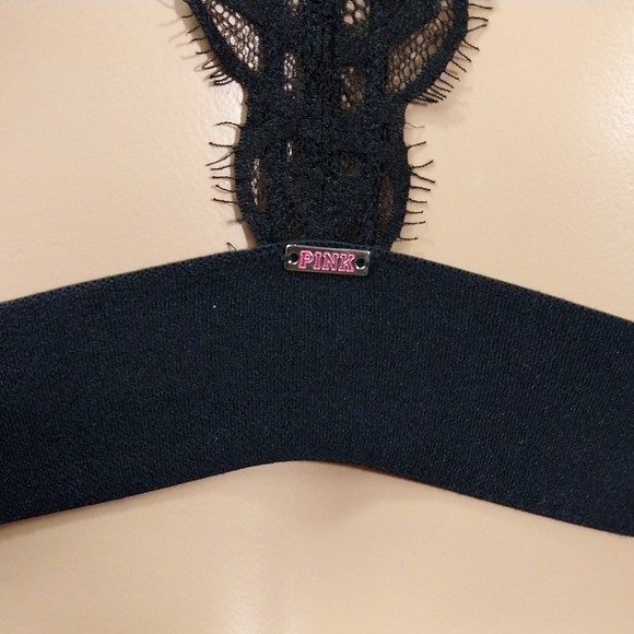VS PINK | Eyelash Lace Triangle Racerback Bralette in Black | Size XS - Picture 3 of 5